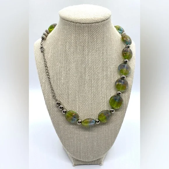 Green Gold Silver Beaded Chunky Necklace Vintage Boho-chic Retro Party Classic - Picture 4 of 11